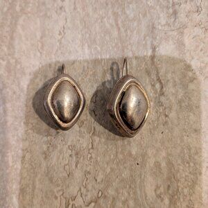 Vintage Mexico 925 Sterling Silver Puffed Diamond Dangle Earrings